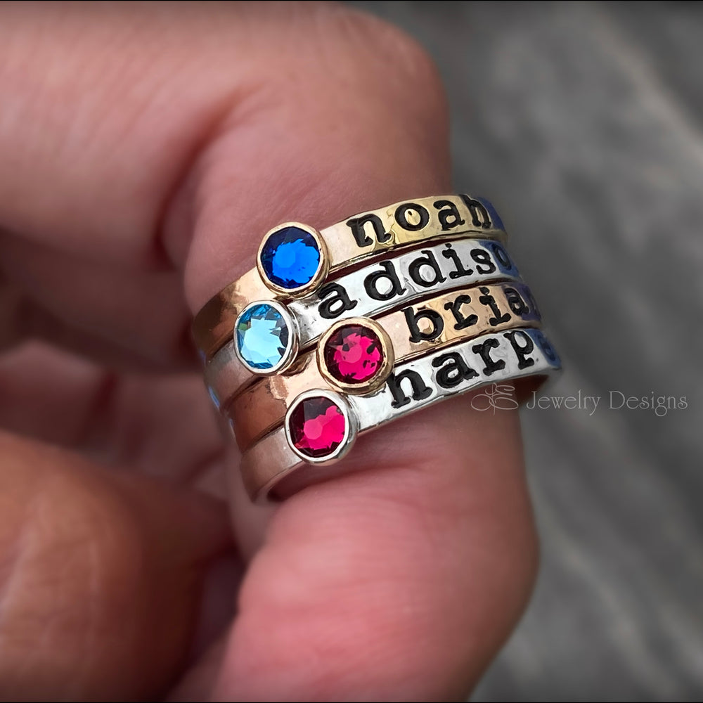 
                  
                    Hand Stamped Birthstone Stacking Ring - LE Jewelry Designs
                  
                