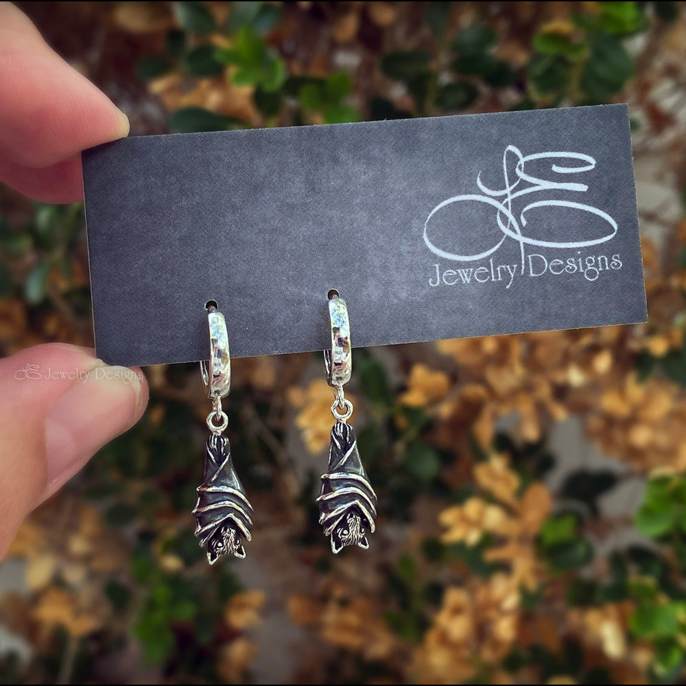 
                  
                    Sterling Hanging Bat Huggie Earrings - LE Jewelry Designs
                  
                