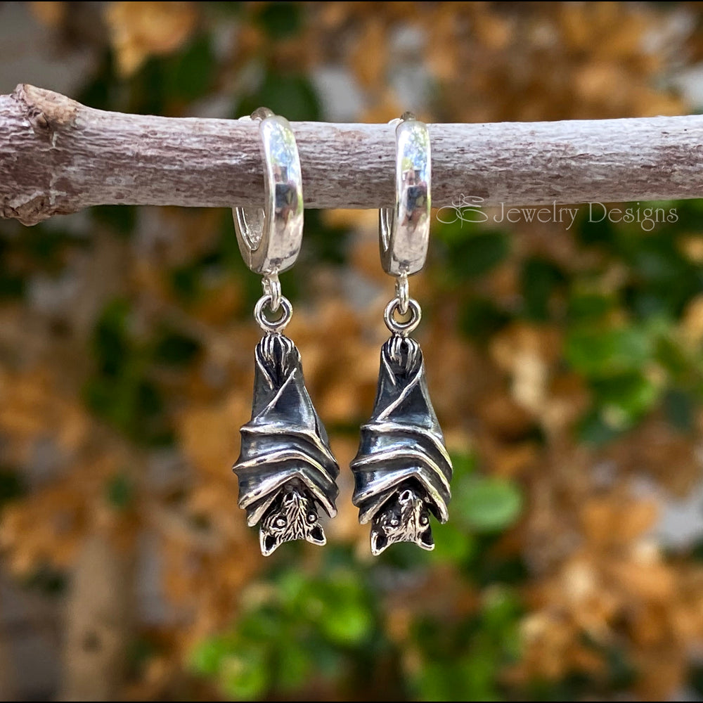 
                  
                    Sterling Hanging Bat Huggie Earrings - LE Jewelry Designs
                  
                