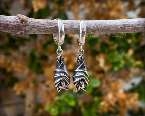 Load image into Gallery viewer, Sterling Hanging Bat Huggie Earrings - LE Jewelry Designs

