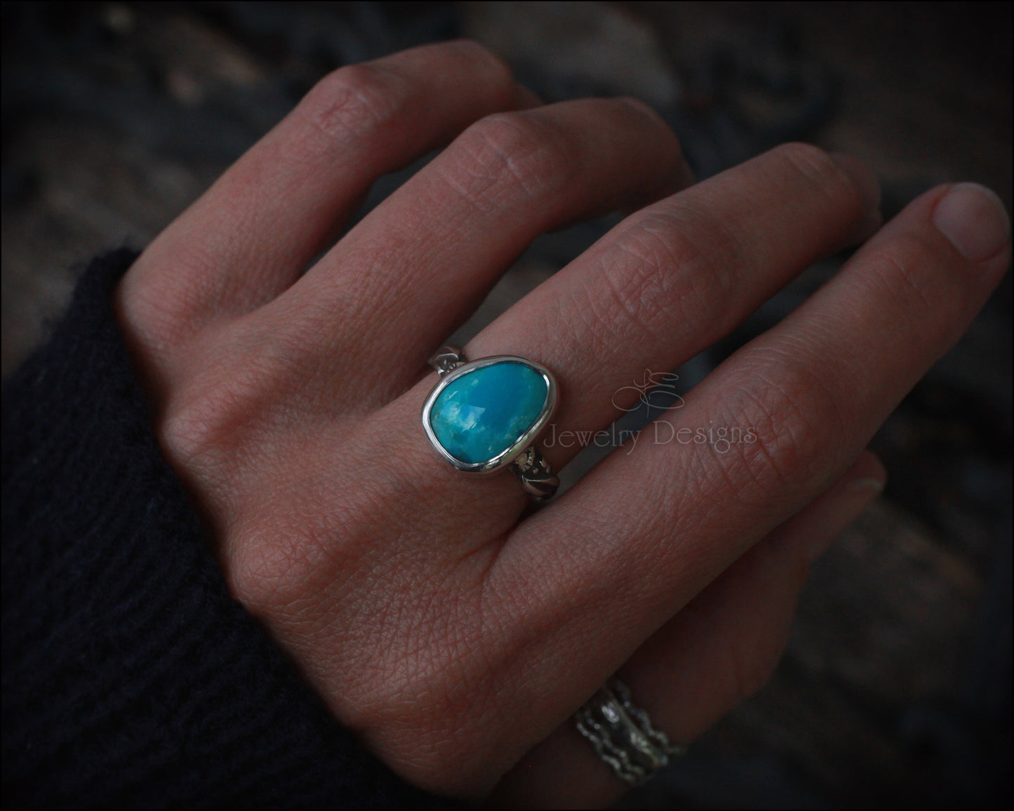 Size 8.75 - Sterling Kingman Turquoise Ring - (RTS) - LE Jewelry Designs