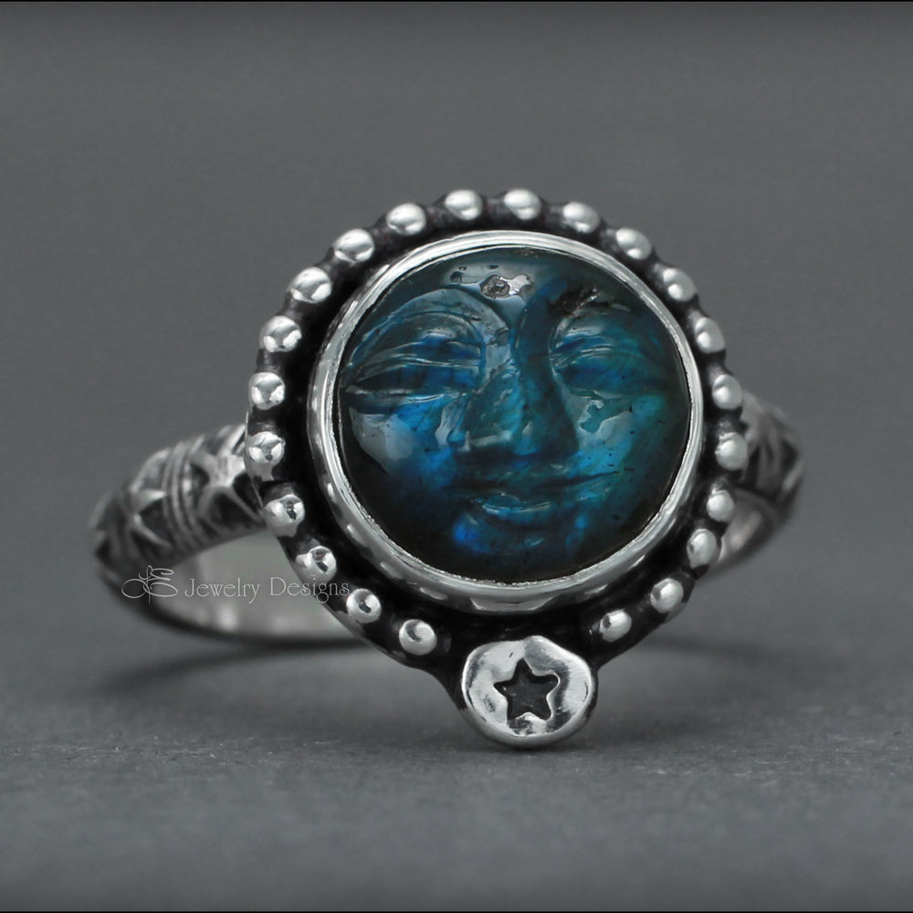 Size 8 - Sterling Labradorite Moon & Stars Ring - RTS - LE Jewelry Designs