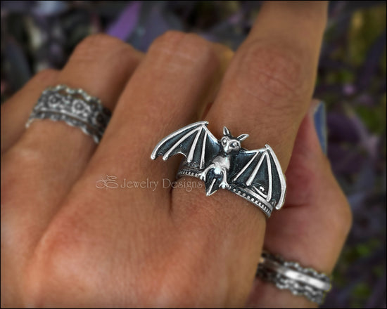 Load image into Gallery viewer, Sterling Gothic Bat Ring - LE Jewelry Designs
