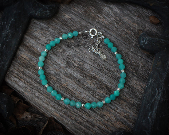 Dainty Amazonite Beaded Bracelet - (silver or gold)