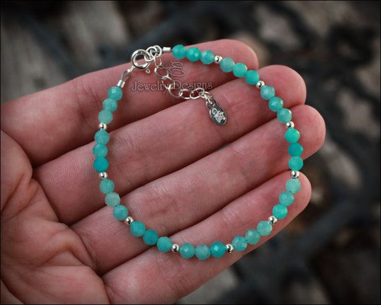 Dainty Amazonite Beaded Bracelet - (silver or gold)