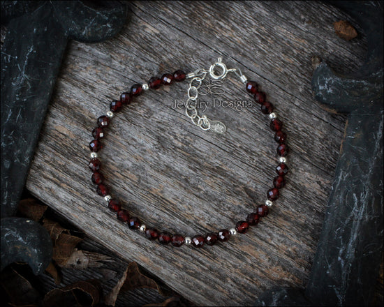 Dainty Garnet Beaded Bracelet - (silver or gold)