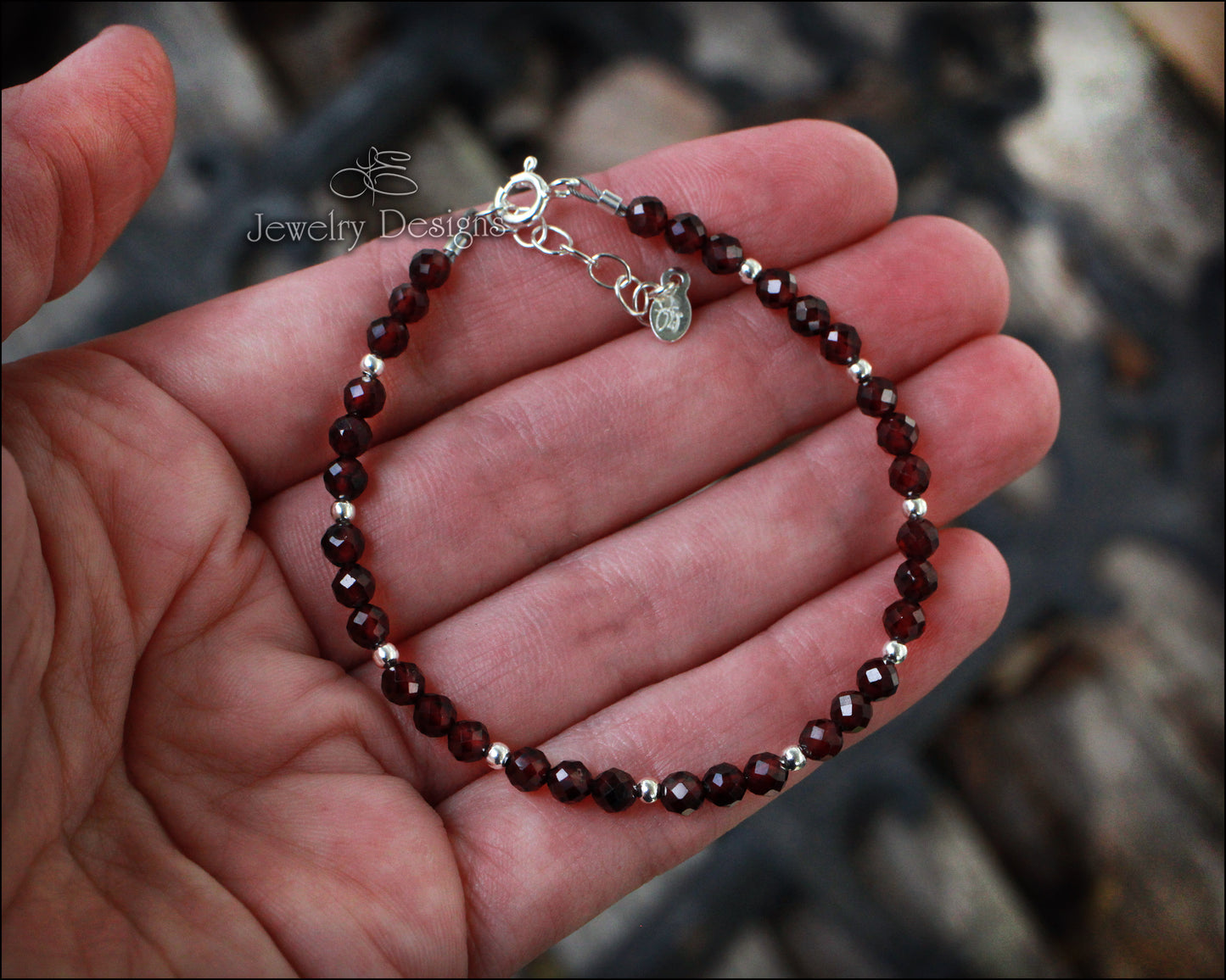 Dainty Garnet Beaded Bracelet - (silver or gold)