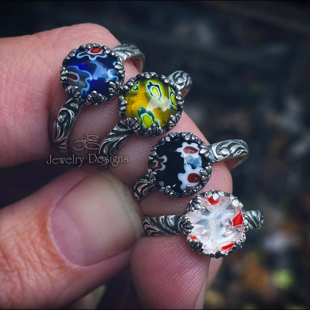 Sterling Millefiori Glass Ring - LE Jewelry Designs