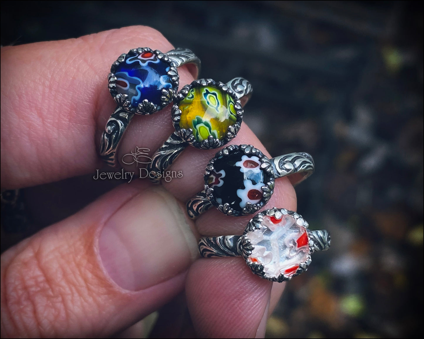 Sterling Millefiori Glass Ring - LE Jewelry Designs