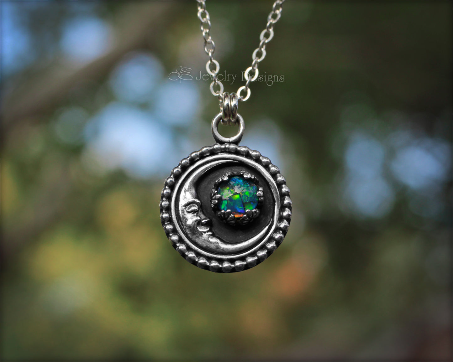 Load image into Gallery viewer, Sterling Moon &amp;amp; Gemstone Necklace - LE Jewelry Designs
