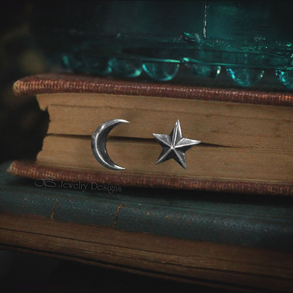 Sterling Silver Moon & Star Stud Earrings - LE Jewelry Designs