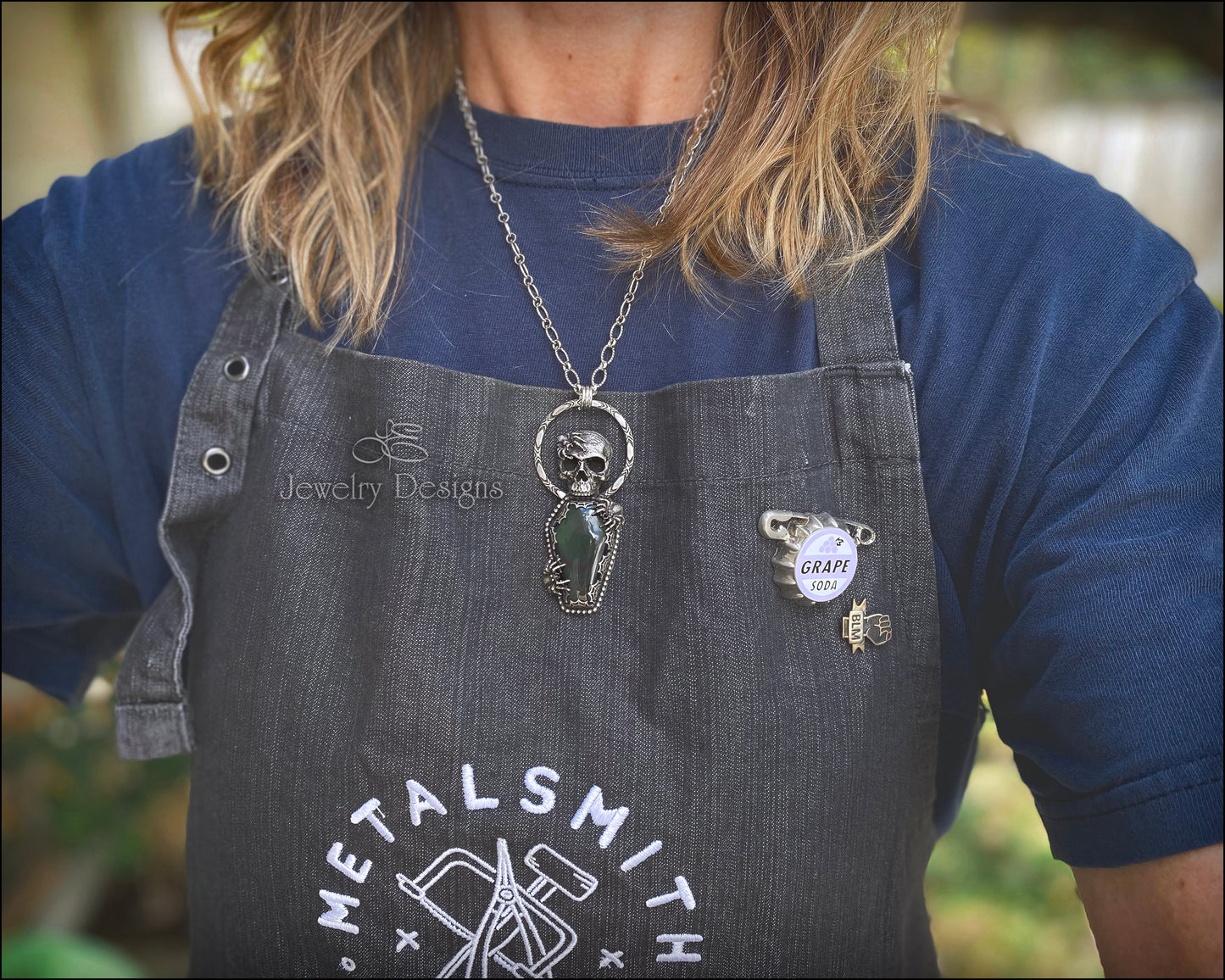 Sterling Skull & Spiders Obsidian Coffin Pendant