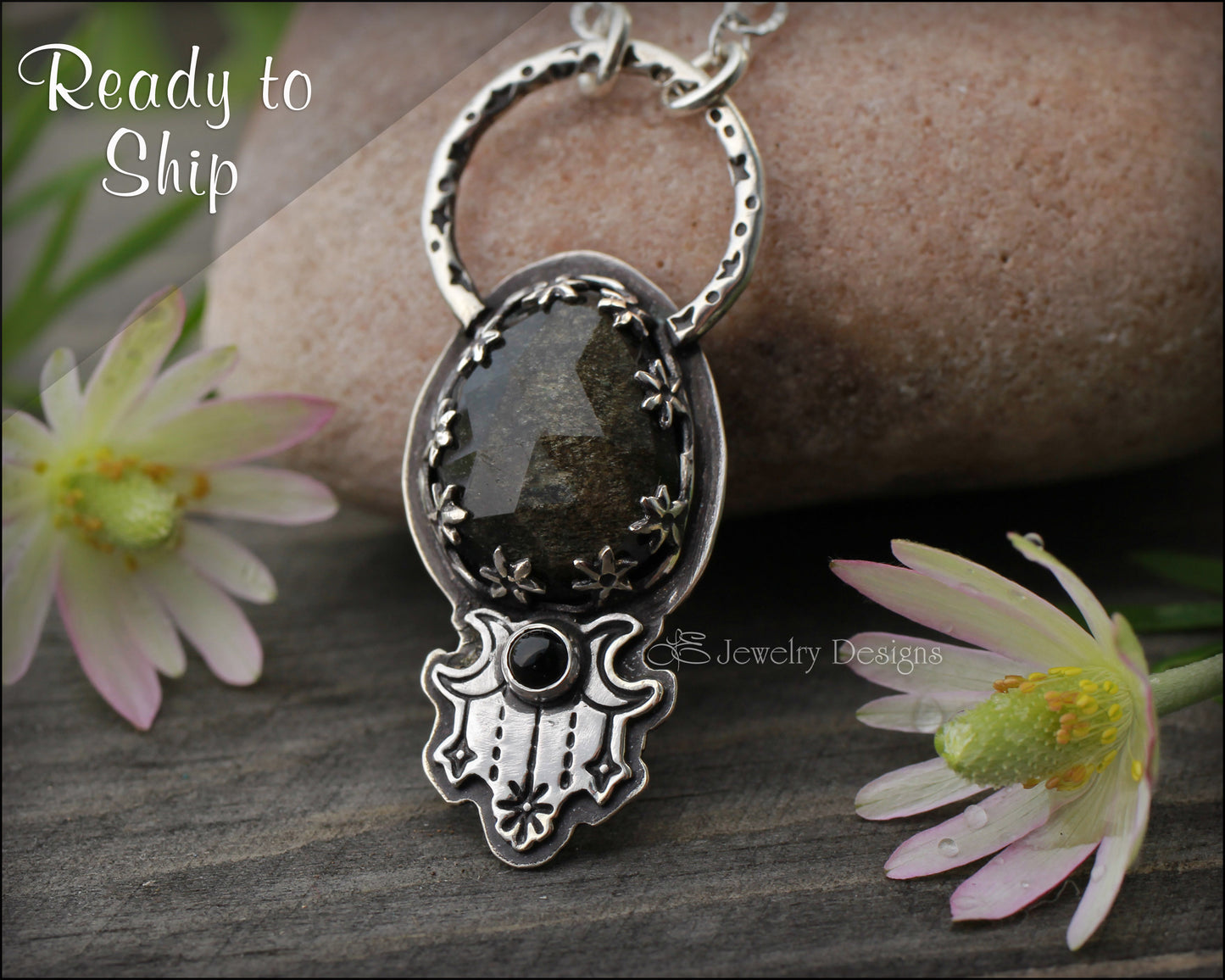 Sterling Moon Phase Obsidian Necklace - LE Jewelry Designs