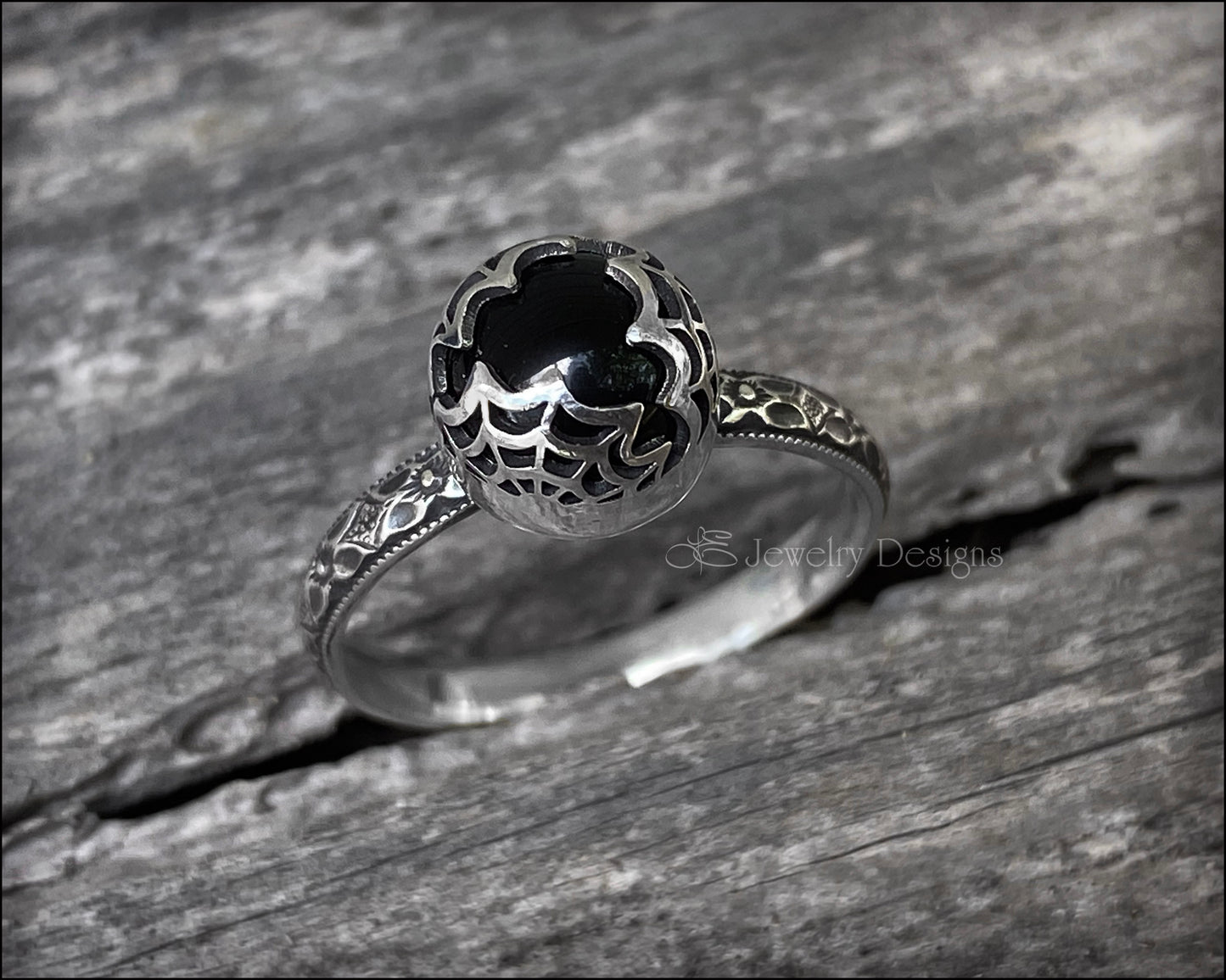 Sterling Spider Web Onyx Ring