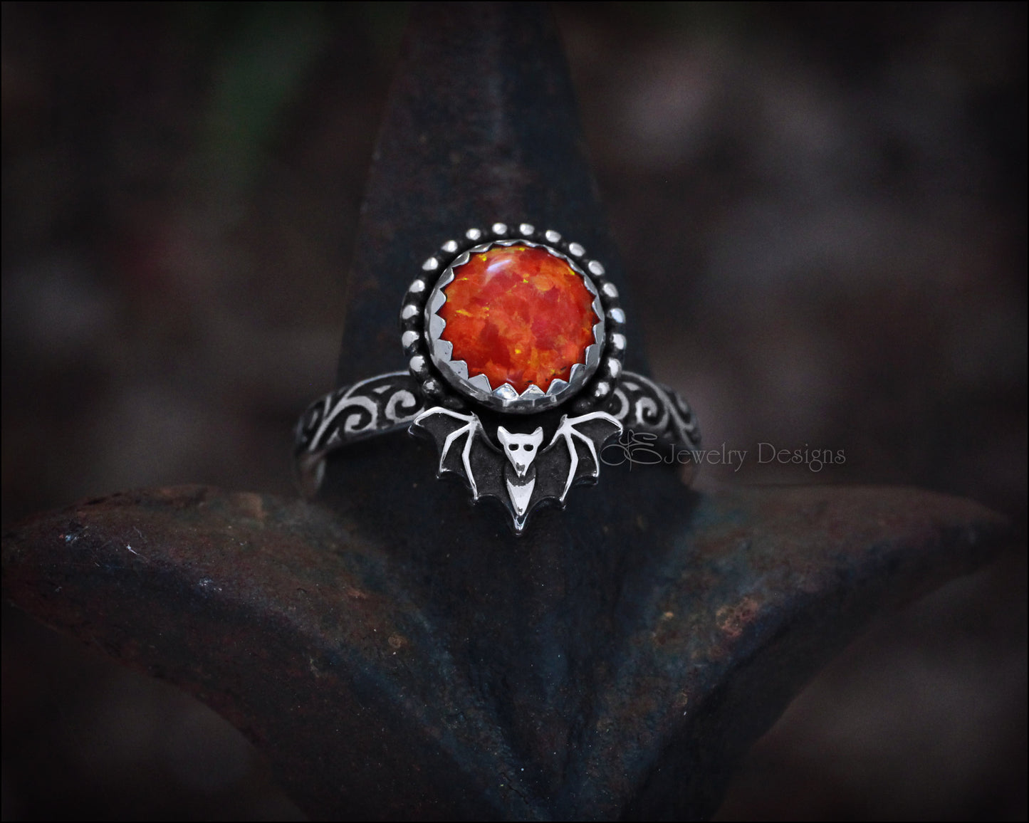 Sterling Silver Opal Bat Ring - (choose color) - LE Jewelry Designs