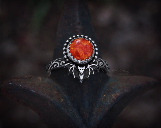 Sterling Silver Opal Bat Ring - (choose color)