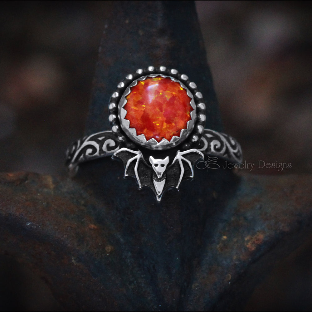 Sterling Silver Opal Bat Ring - (choose color) - LE Jewelry Designs