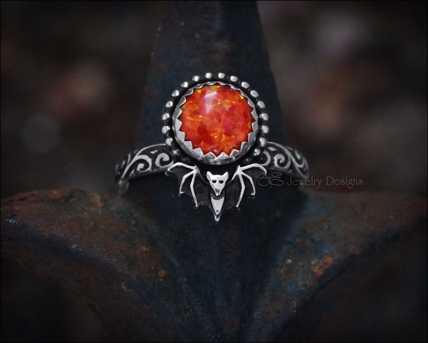 Sterling Silver Opal Bat Ring - (choose color) - LE Jewelry Designs