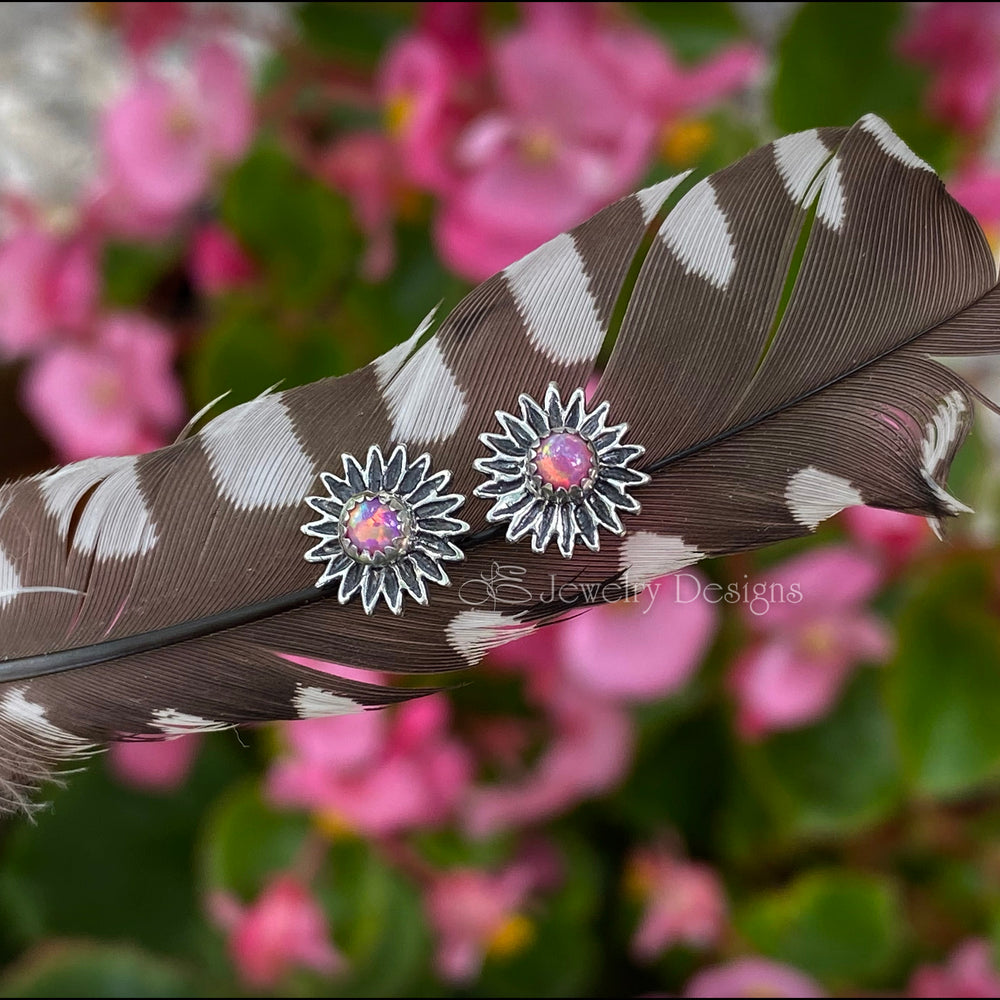 Sterling Opal or Birthstone Flower Stud Earrings - LE Jewelry Designs