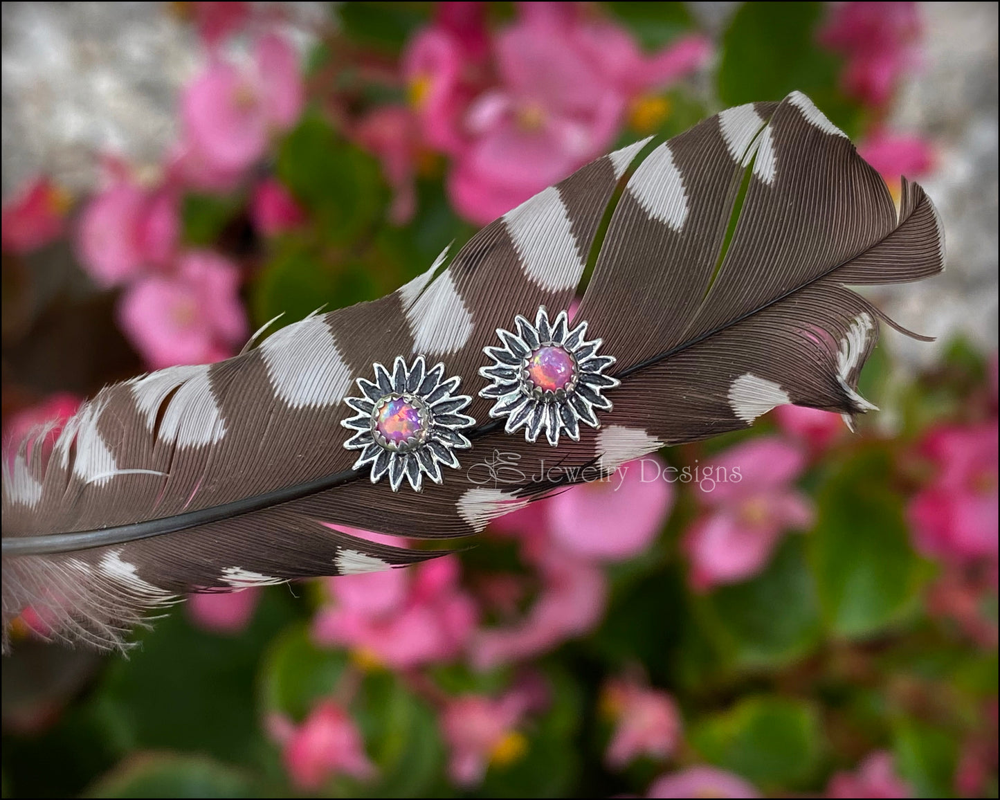 Sterling Opal or Birthstone Flower Stud Earrings - LE Jewelry Designs