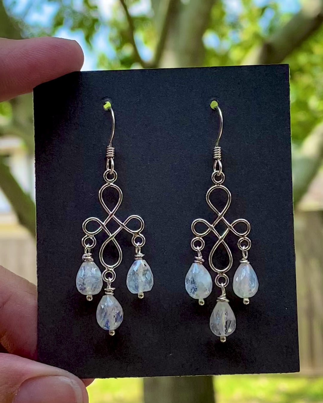 Sterling Moonstone Chandelier Earrings