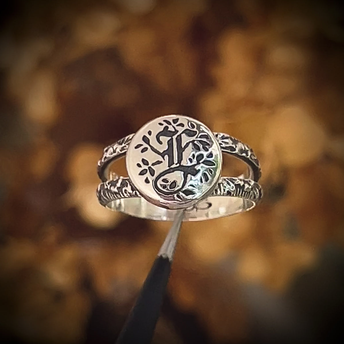 Sterling Gothic Initial Monogram Ring