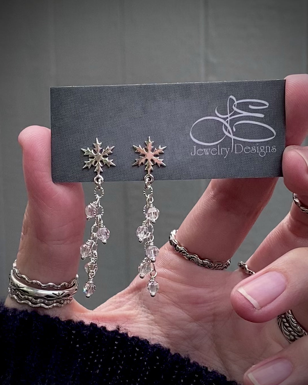 Sterling Snowflake Crystal Earrings (choose color)