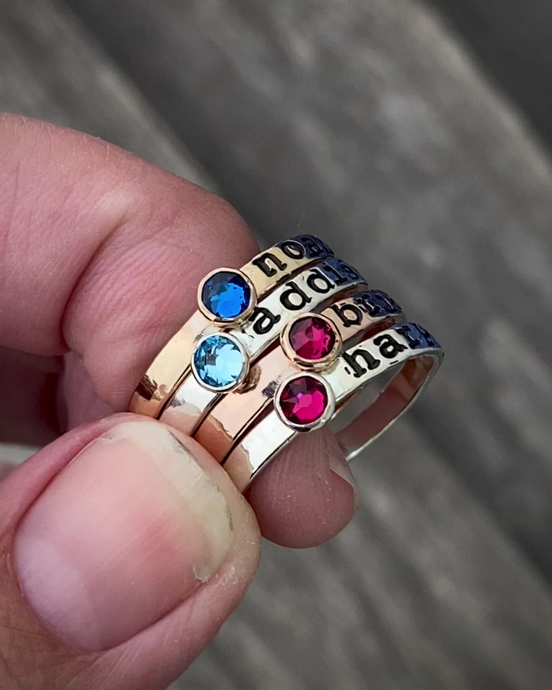 Hand Stamped Birthstone Stacking Ring