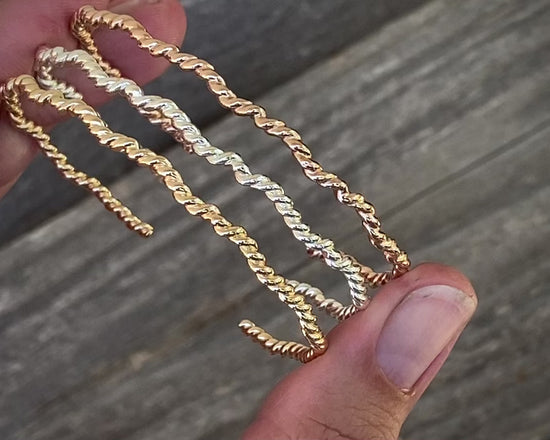 Load and play video in Gallery viewer, Twisted Wavy Cuffs - (sterling, gold-filled)
