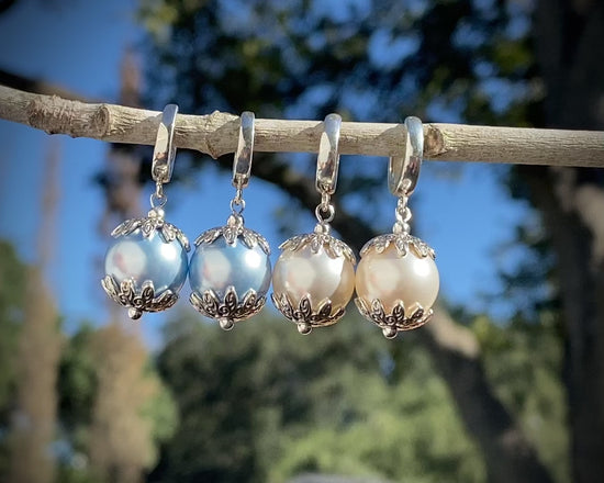 Load and play video in Gallery viewer, Sterling Snowdrop Pearl Earrings - (choose color)
