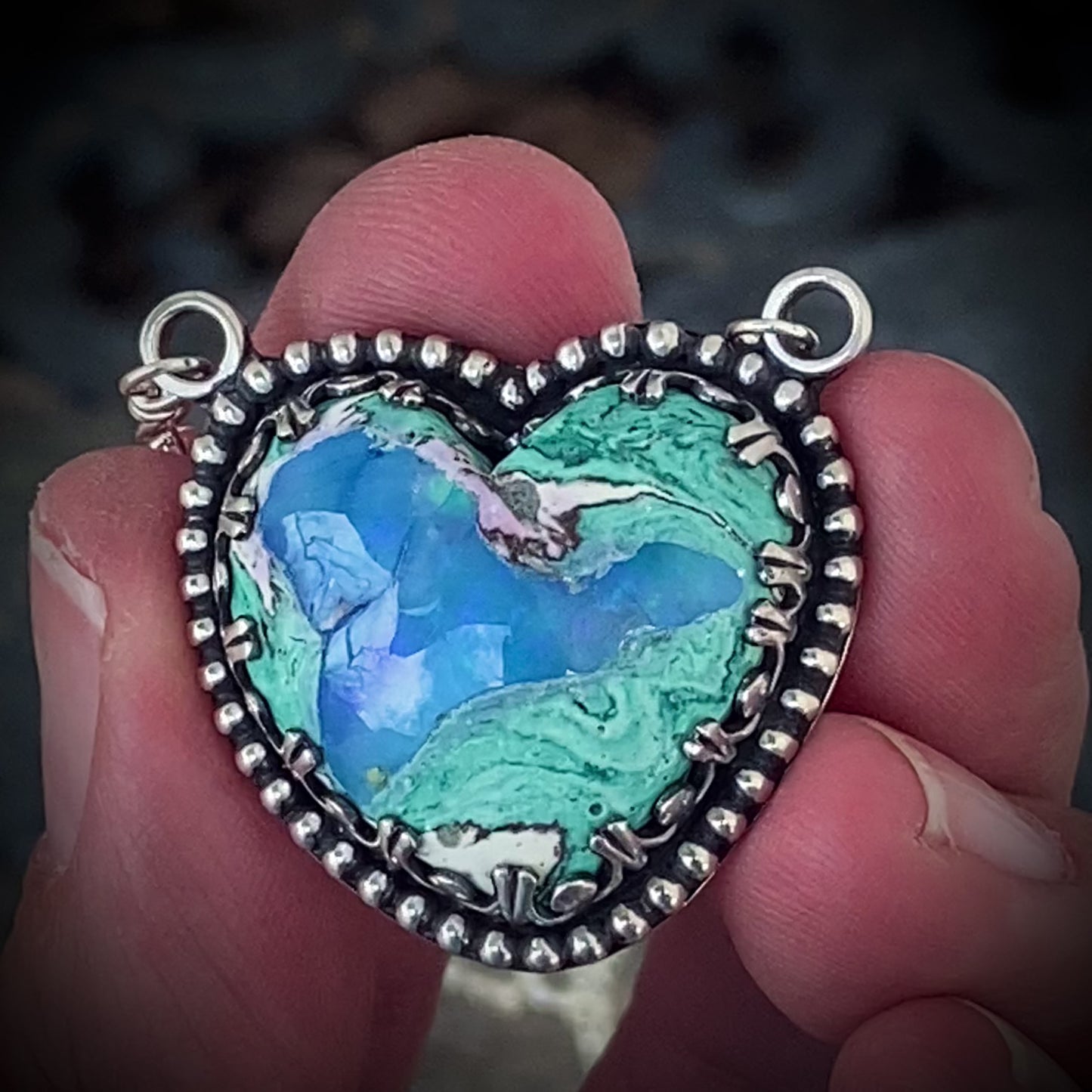 Sterling Mexican Opal Heart Pendant