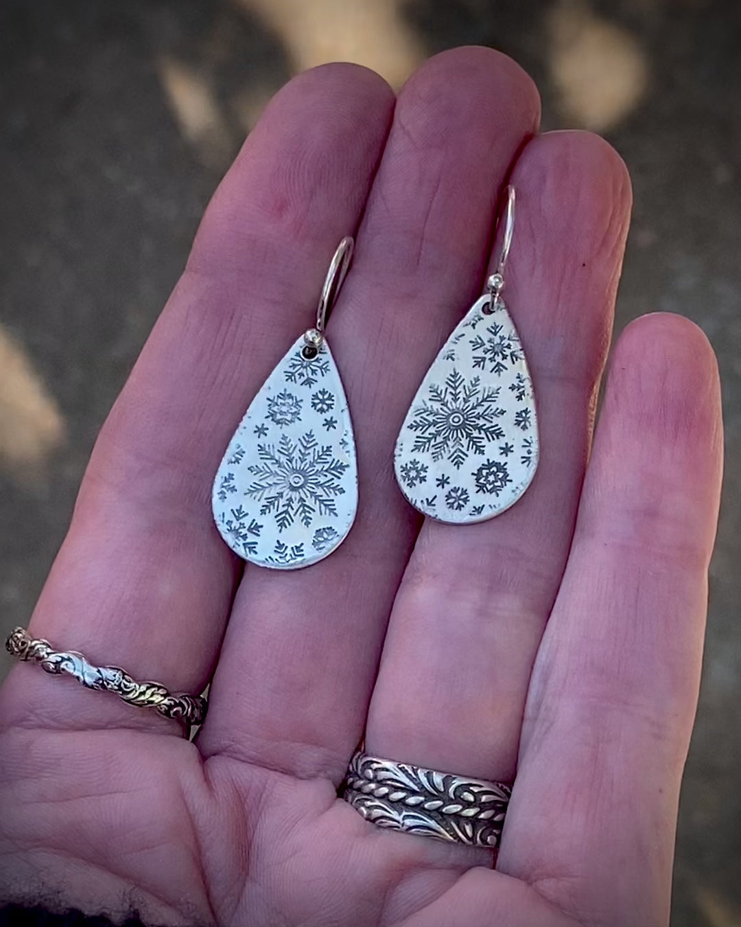 Sterling Snowflake Teardrop Earrings