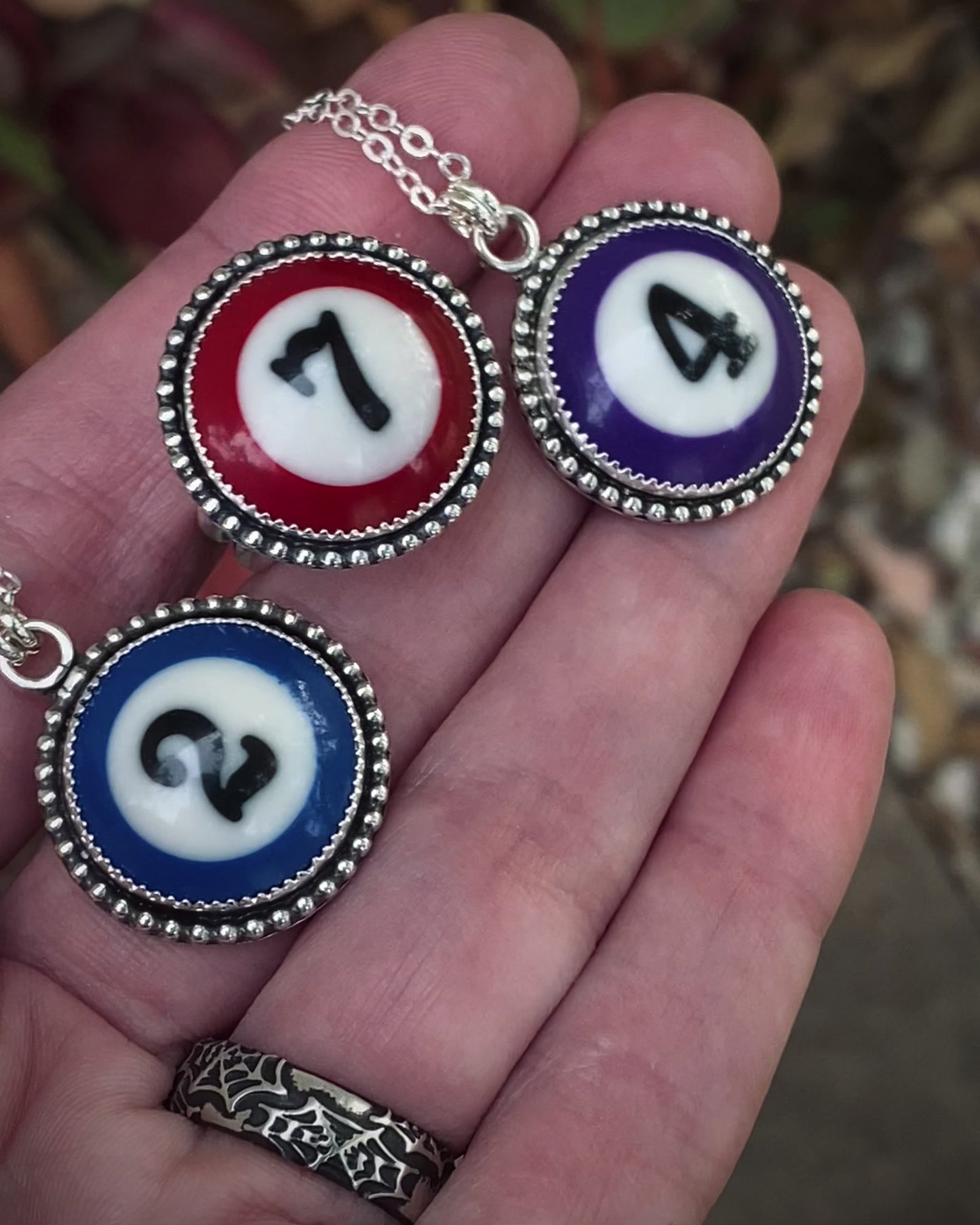 Sterling Mini Blue 2 Pool Ball Necklace