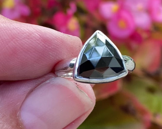 Load and play video in Gallery viewer, Trillion Rose Cut Hematite Ring
