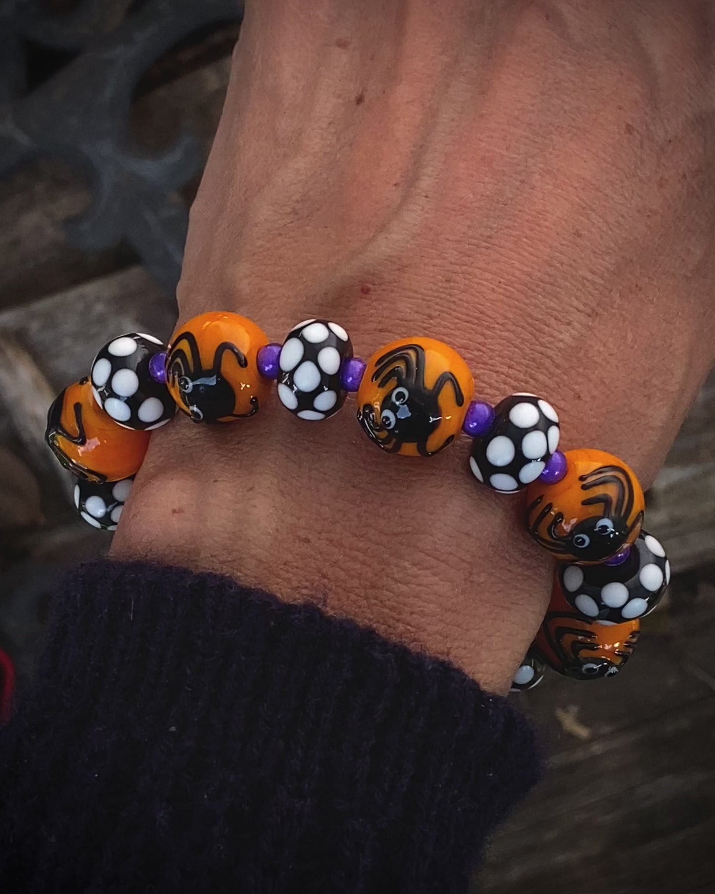 Sterling Lampwork Glass Spider Bracelet