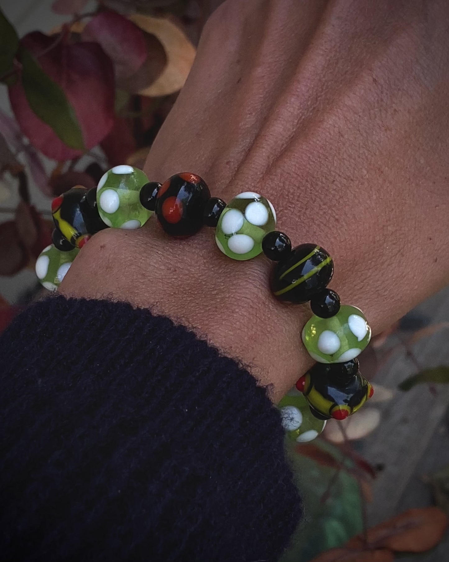 Sterling Lampwork Glass Halloween Bracelet