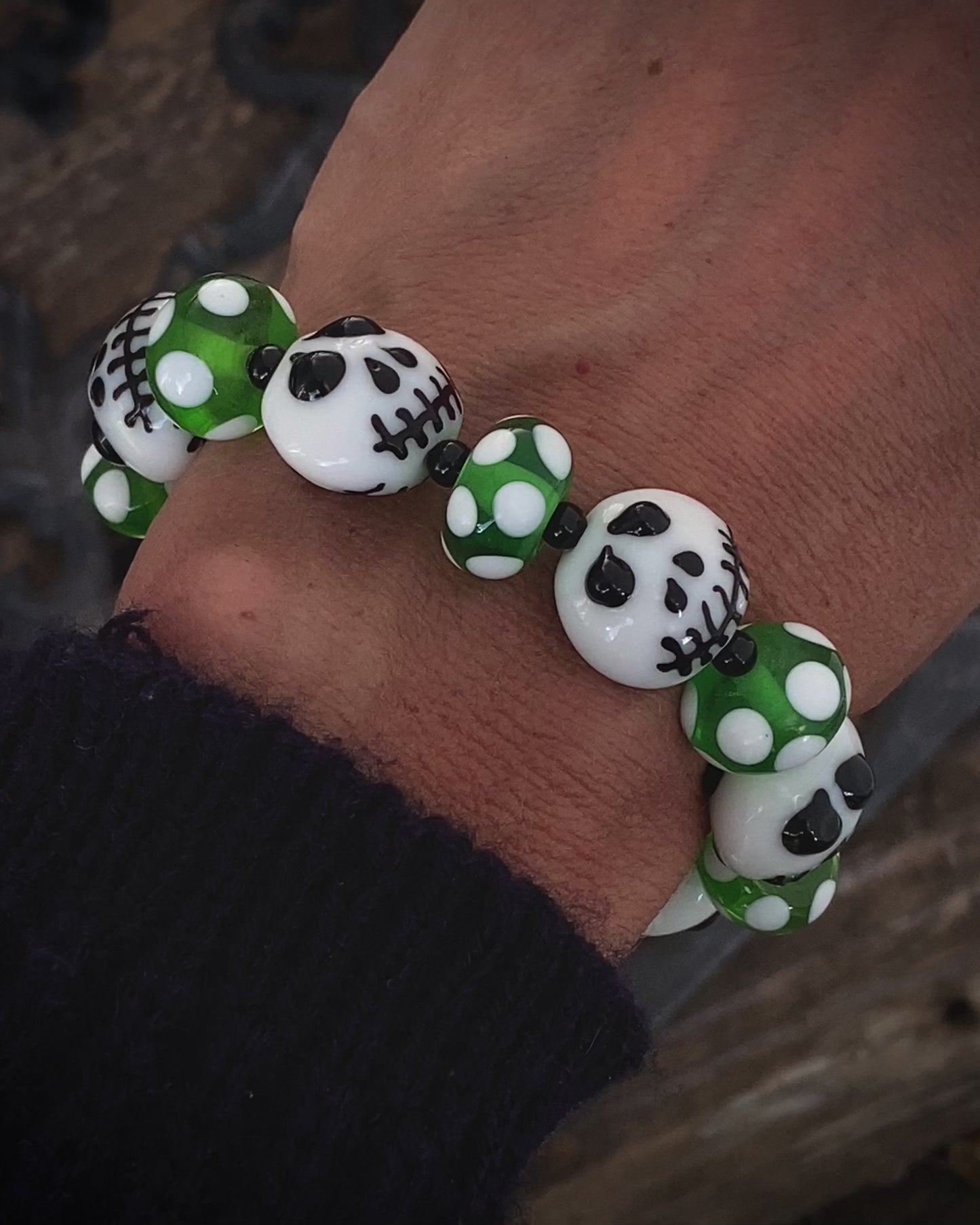 Sterling Lampwork Glass Skeleton Bracelet