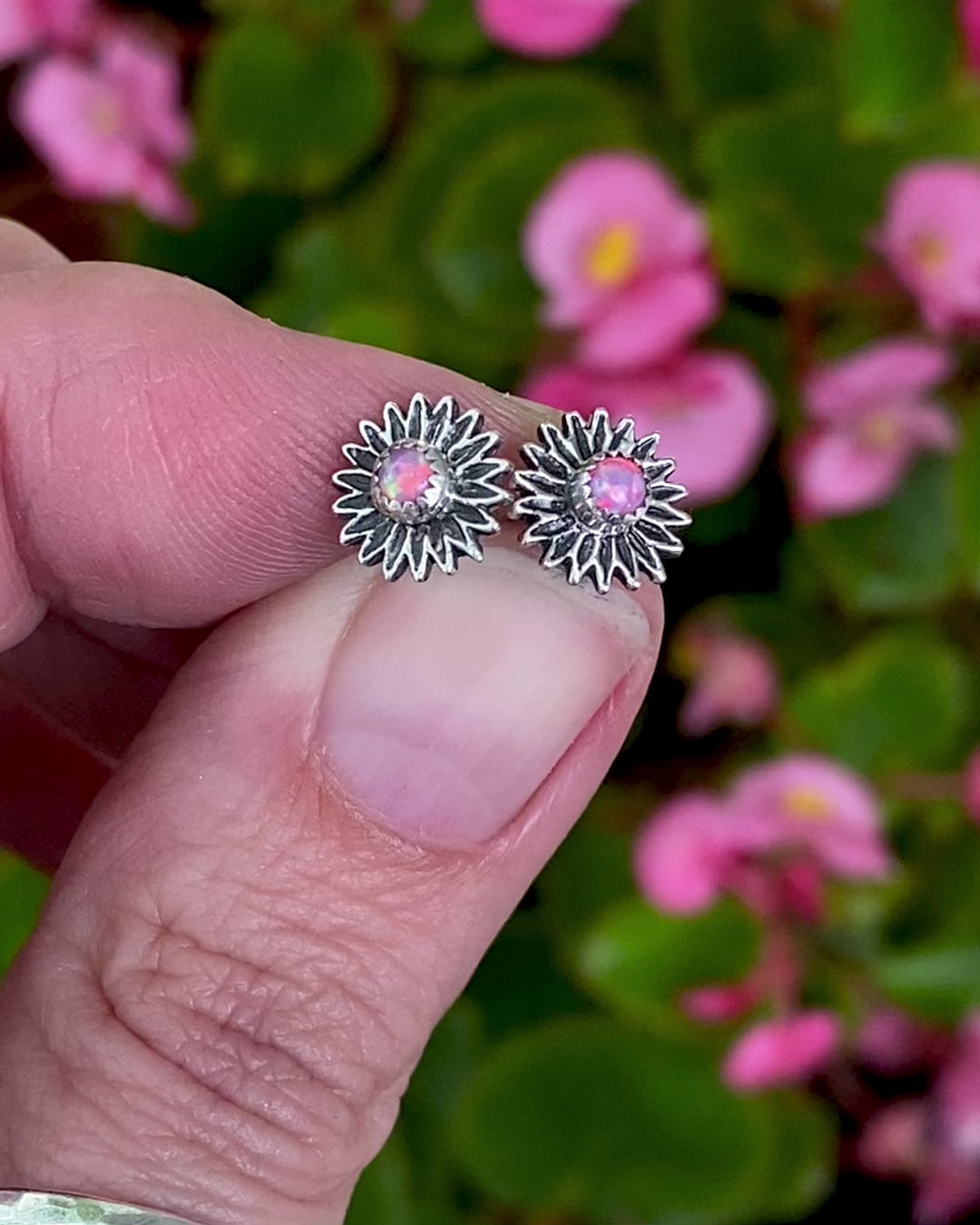 Sterling Opal Flower Stud Earrings