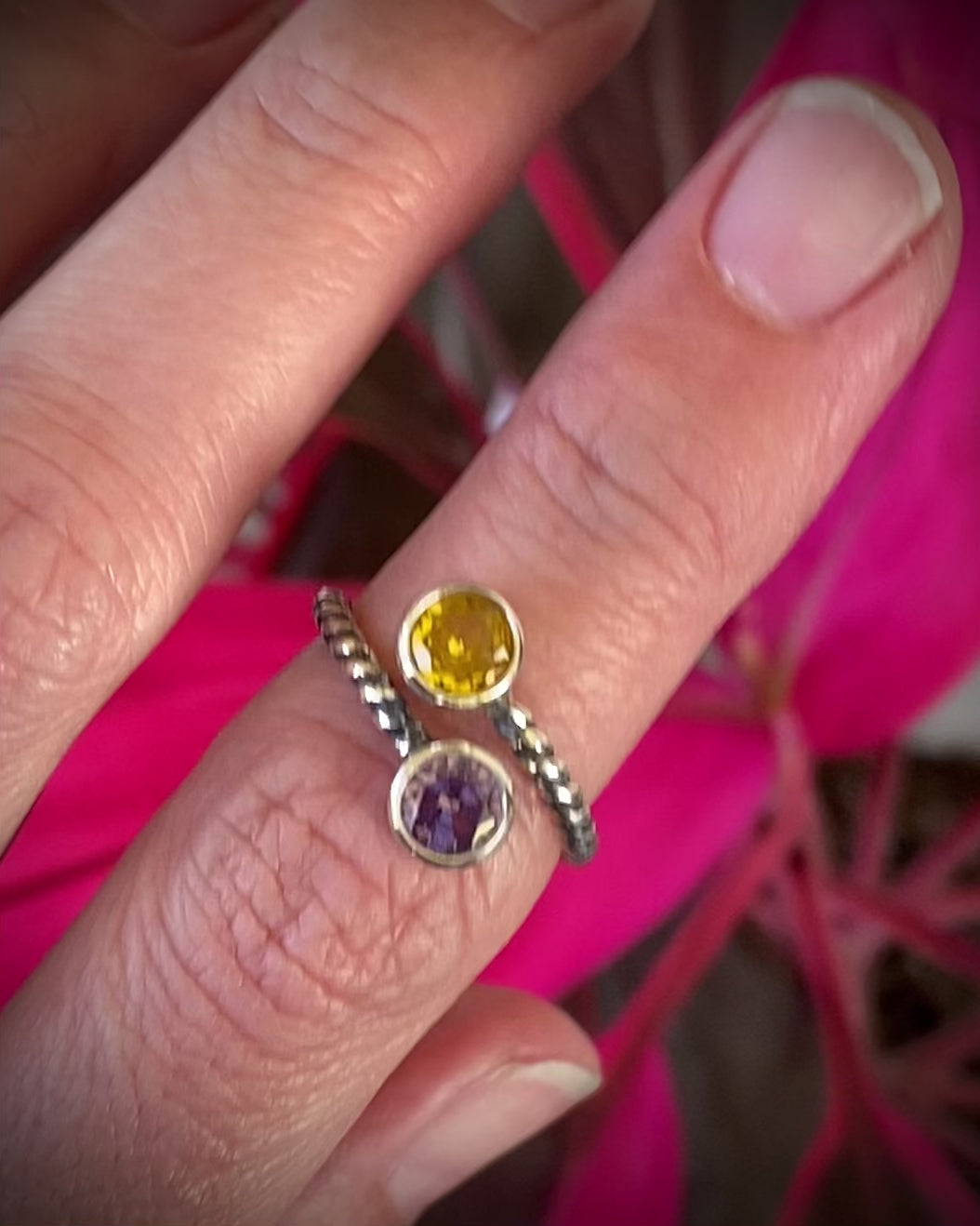 Twisted Sterling Dual Birthstone Ring (6mm)