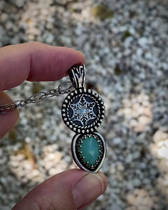 Load and play video in Gallery viewer, Paraiba Blue Chalcedony Snowflake Pendant
