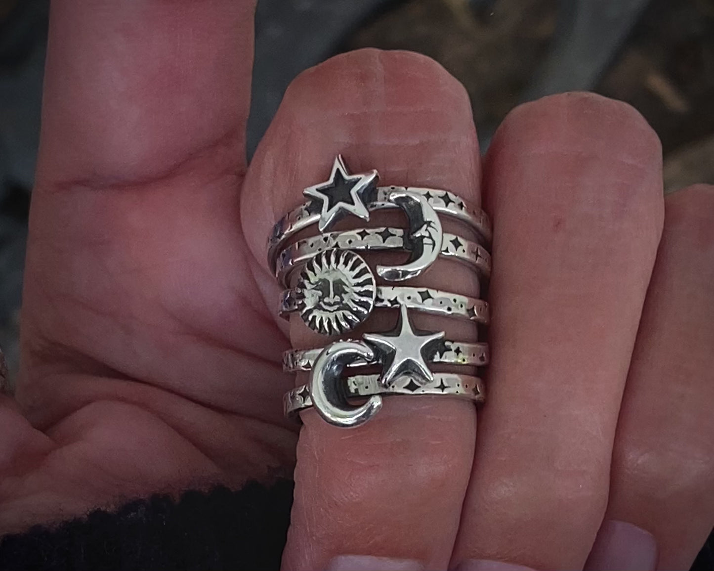 Sterling Celestial Stacking Rings