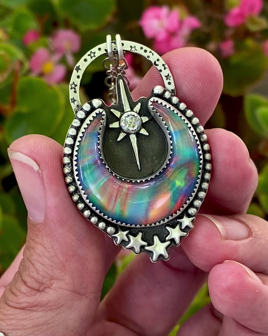 Load and play video in Gallery viewer, Aurora Opal Moon &amp;amp; North Star Necklace
