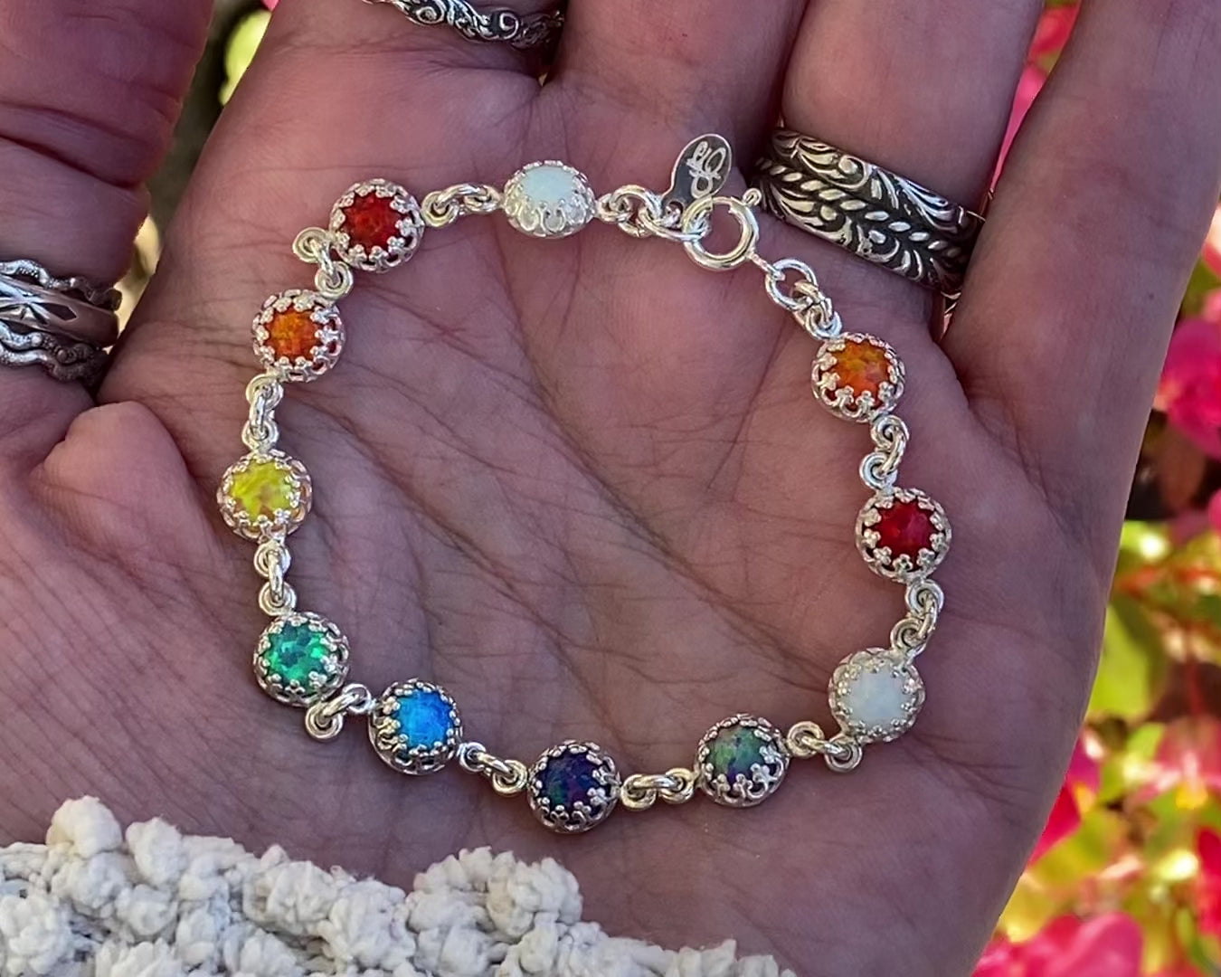 Sterling Silver Opal Link Bracelet (choose colors)