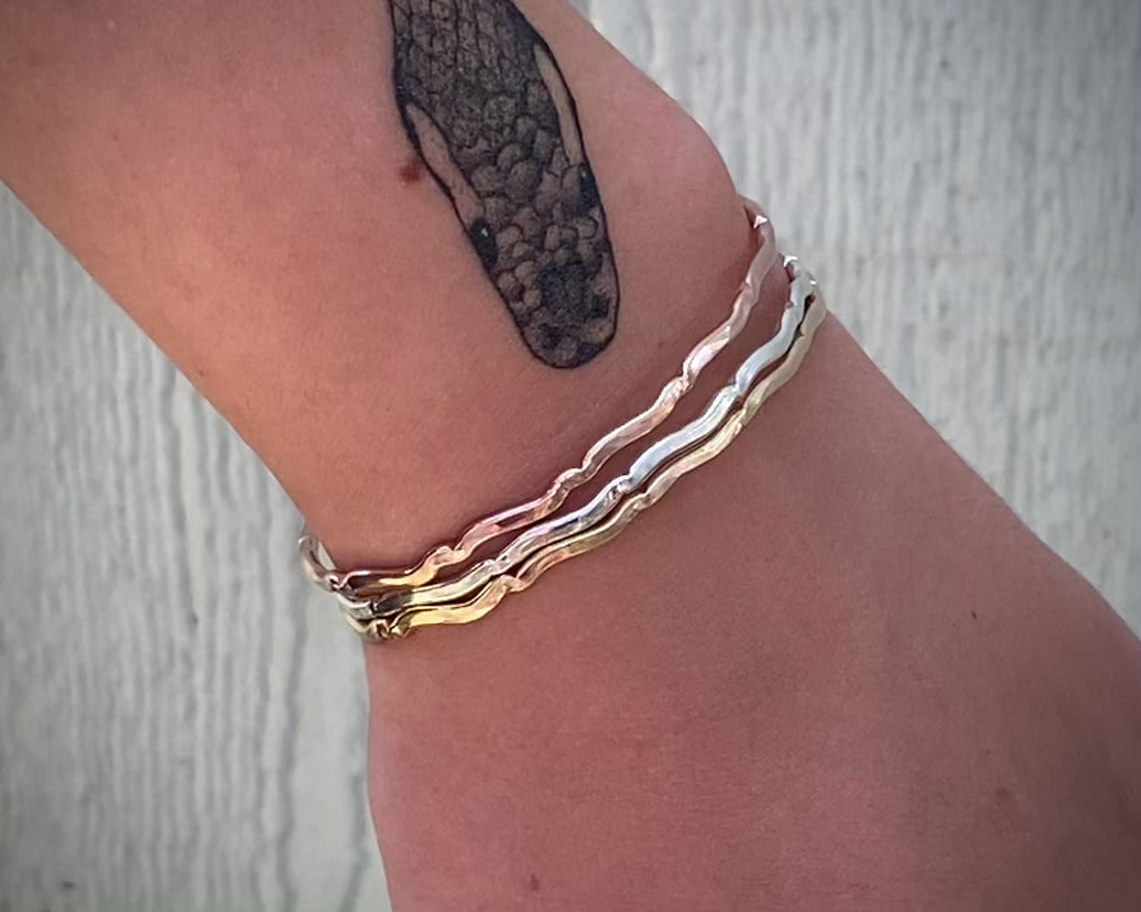 Skinny Wavy Cuff Bracelet - (choose metal)