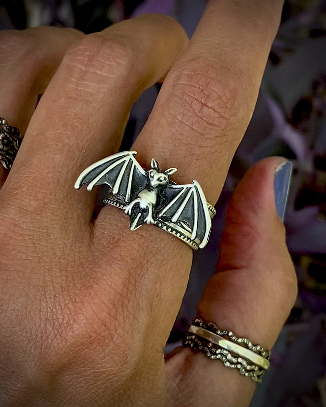 Load and play video in Gallery viewer, Sterling Gothic Bat Ring
