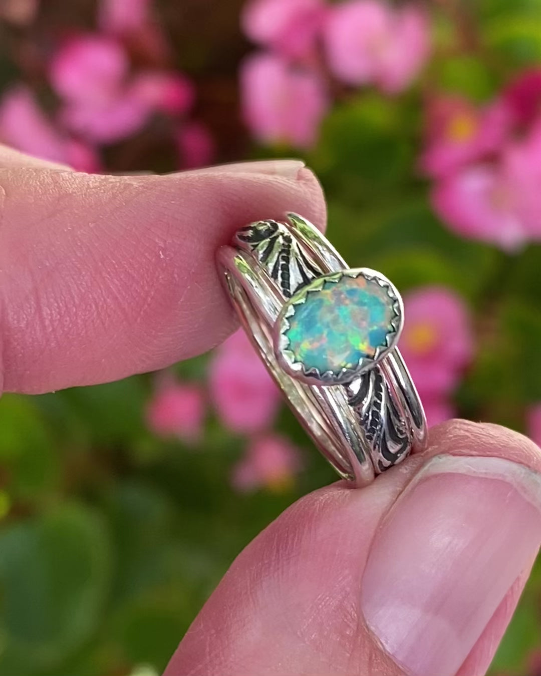 Sterling Oval Opal Ring Set