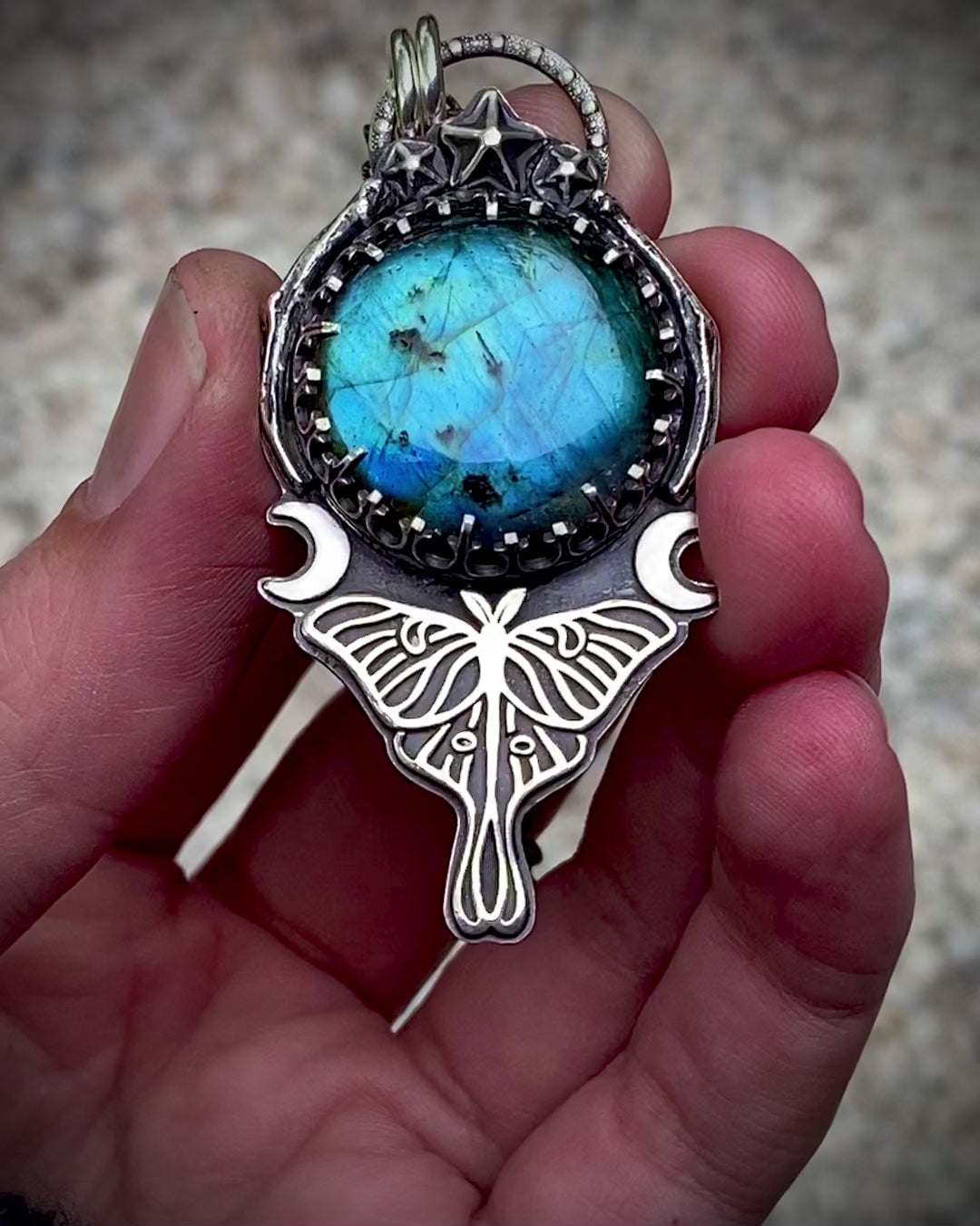 Sterling Luna Moth Labradorite Pendant