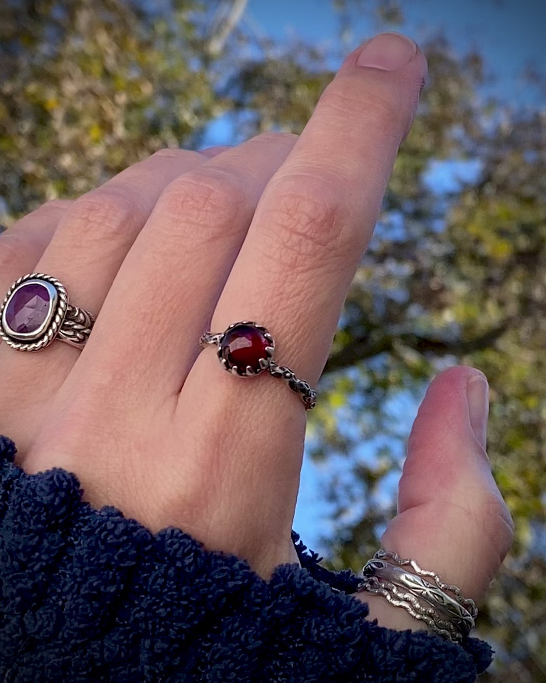 Sterling Wavy Gemstone Ring