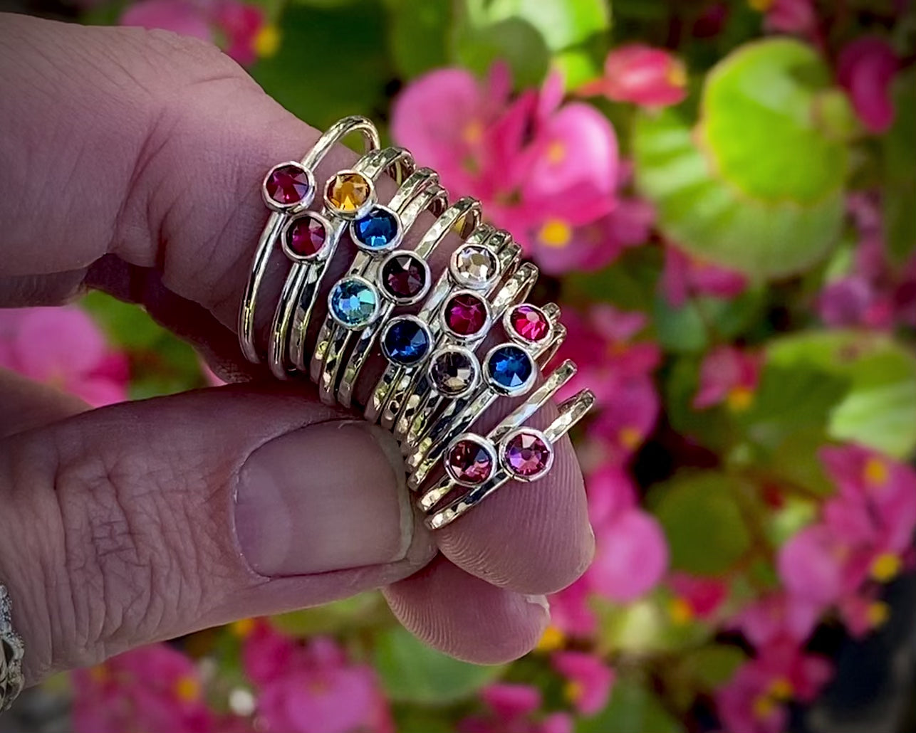 Load and play video in Gallery viewer, Silver Birthstone Stacking Ring
