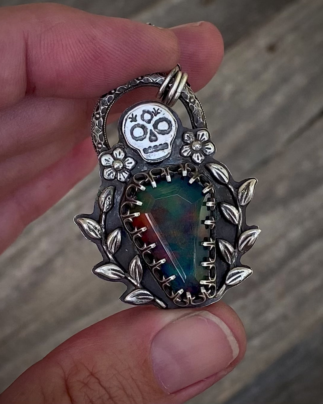 Gravesite Aurora Opal Coffin Pendant